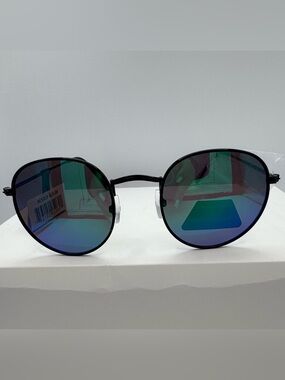 Men's Black Frame Sunglasses with Blue-Green Mirrored Lenses